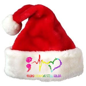 Broken Crayons Still Color Mental Health Awareness Semicolon Premium Christmas Santa Hat