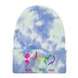 Broken Crayons Still Color Mental Health Awareness Semicolon Tie Dye 12in Knit Beanie