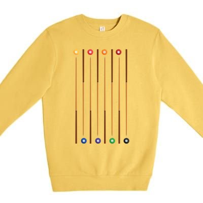 Biliard Cue Stick And 8 Pool Balls Awesome Game Gift Cool Gift Premium Crewneck Sweatshirt