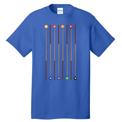 Biliard Cue Stick And 8 Pool Balls Awesome Game Gift Cool Gift Tall T-Shirt