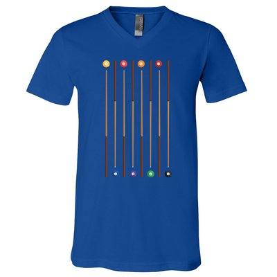 Biliard Cue Stick And 8 Pool Balls Awesome Game Gift Cool Gift V-Neck T-Shirt