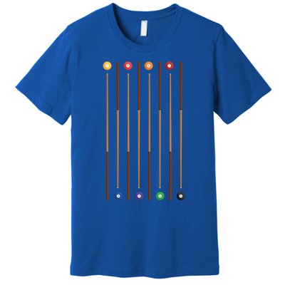 Biliard Cue Stick And 8 Pool Balls Awesome Game Gift Cool Gift Premium T-Shirt