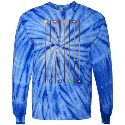 Biliard Cue Stick And 8 Pool Balls Awesome Game Gift Cool Gift Tie-Dye Long Sleeve Shirt