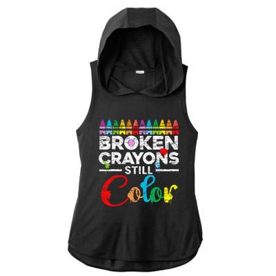 Broken Crayons Still Color Mental Health Awareness Supporter Ladies PosiCharge Tri-Blend Wicking Draft Hoodie Tank