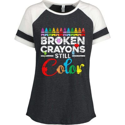 Broken Crayons Still Color Mental Health Awareness Supporter Enza Ladies Jersey Colorblock Tee