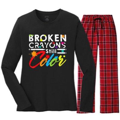 Broken Crayons Still Color Mental Health Awareness Women's Long Sleeve Flannel Pajama Set 