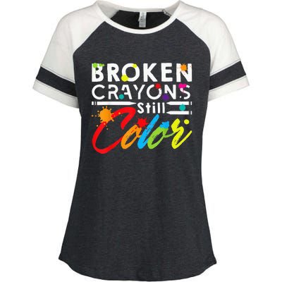 Broken Crayons Still Color Mental Health Awareness Enza Ladies Jersey Colorblock Tee