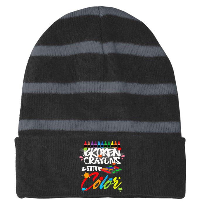 Broken Crayons Still Color Mental Health Awareness Striped Beanie with Solid Band