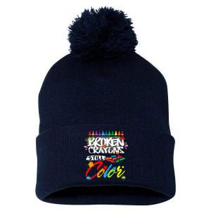 Broken Crayons Still Color Mental Health Awareness Pom Pom 12in Knit Beanie