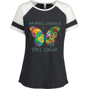 Broken Crayons Still Colors Tal Health Awareness Great Gift Enza Ladies Jersey Colorblock Tee