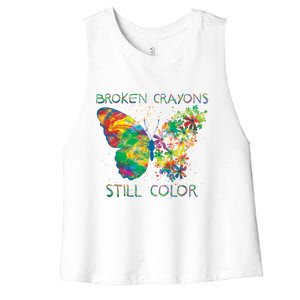 Broken Crayons Still Colors Tal Health Awareness Great Gift Women's Racerback Cropped Tank