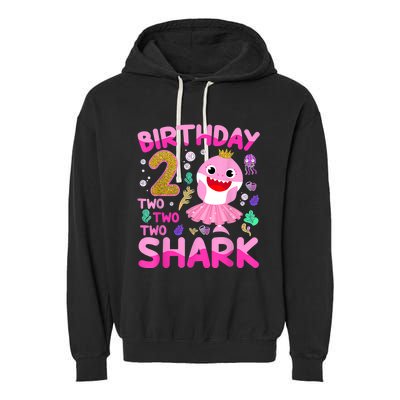 Baby Cute Shark 2nd Birthday Boy Girl 2 Year Old Gifts Garment-Dyed Fleece Hoodie