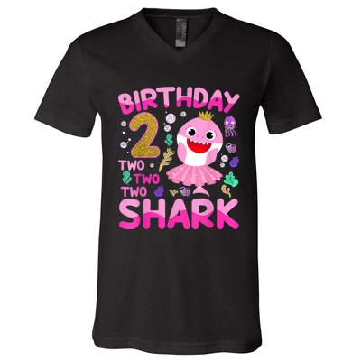 Baby Cute Shark 2nd Birthday Boy Girl 2 Year Old Gifts V-Neck T-Shirt