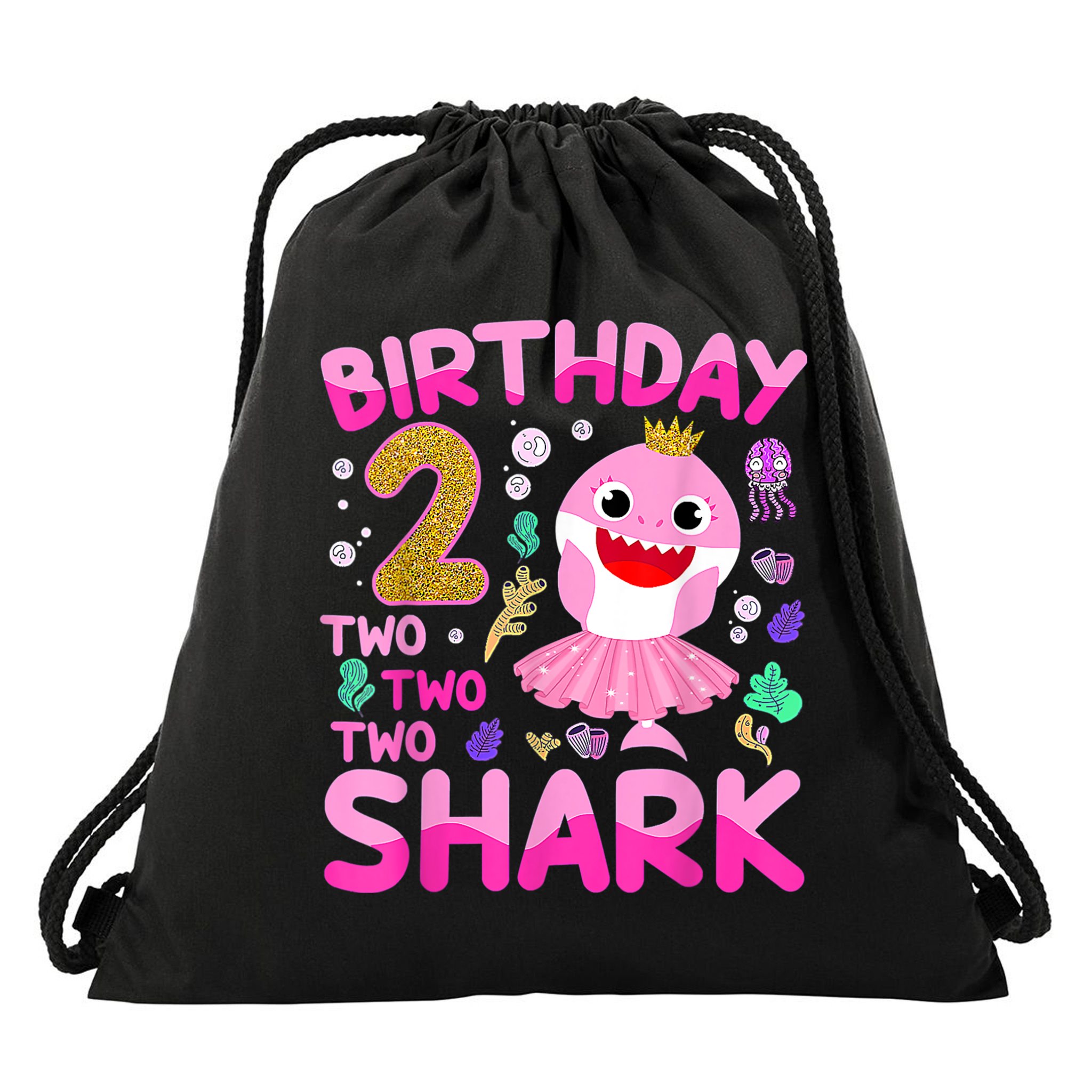 Baby Cute Shark 2nd Birthday Boy Girl 2 Year Old Gifts Drawstring Bag