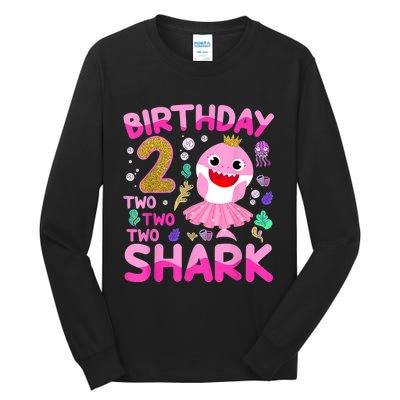 Baby Cute Shark 2nd Birthday Boy Girl 2 Year Old Gifts Tall Long Sleeve T-Shirt