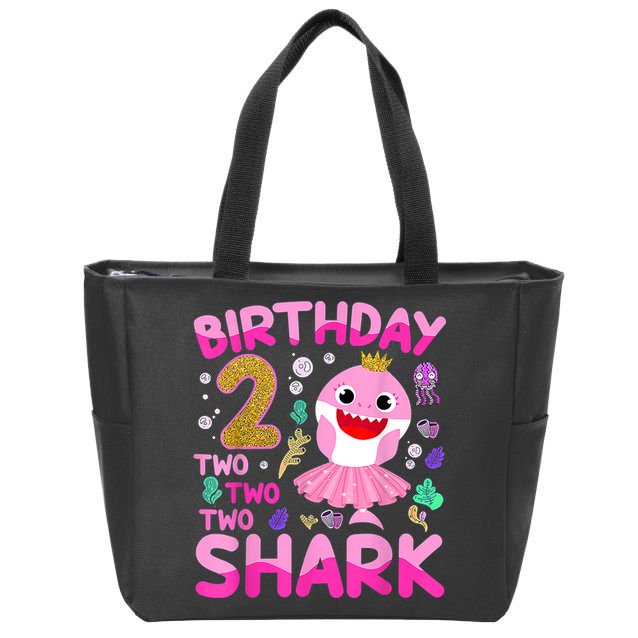 Baby Cute Shark 2nd Birthday Boy Girl 2 Year Old Gifts Zip Tote Bag