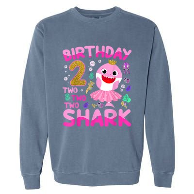 Baby Cute Shark 2nd Birthday Boy Girl 2 Year Old Gifts Garment-Dyed Sweatshirt