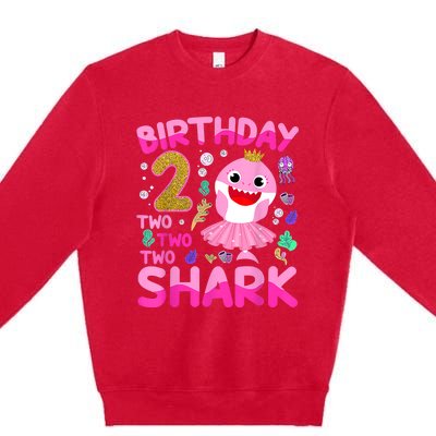 Baby Cute Shark 2nd Birthday Boy Girl 2 Year Old Gifts Premium Crewneck Sweatshirt