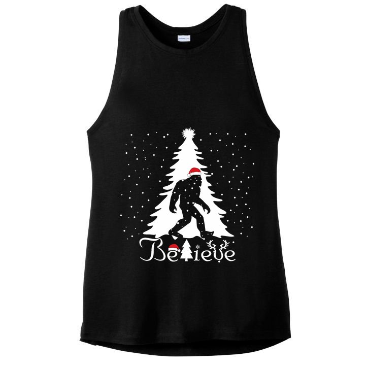 Believe Christmas Santa Bigfoot Hat Xmas Pj Costume Ladies PosiCharge Tri-Blend Wicking Tank