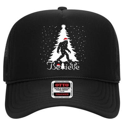 Believe Christmas Santa Bigfoot Hat Xmas Pj Costume High Crown Mesh Back Trucker Hat