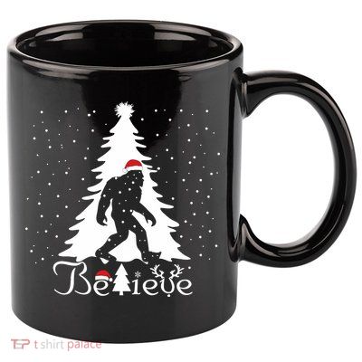 Believe Christmas Santa Bigfoot Hat Xmas Pj Costume 11oz C Handle Ceramic Mug