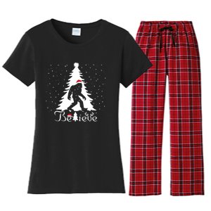 Believe Christmas Santa Bigfoot Hat Xmas Pj Costume Women's Flannel Pajama Set