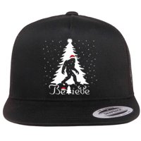 Believe Christmas Santa Bigfoot Hat Xmas Pj Costume Flat Bill Trucker Hat