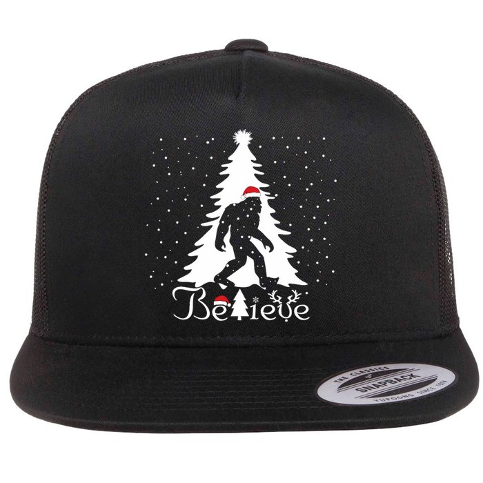 Believe Christmas Santa Bigfoot Hat Xmas Pj Costume Flat Bill Trucker Hat