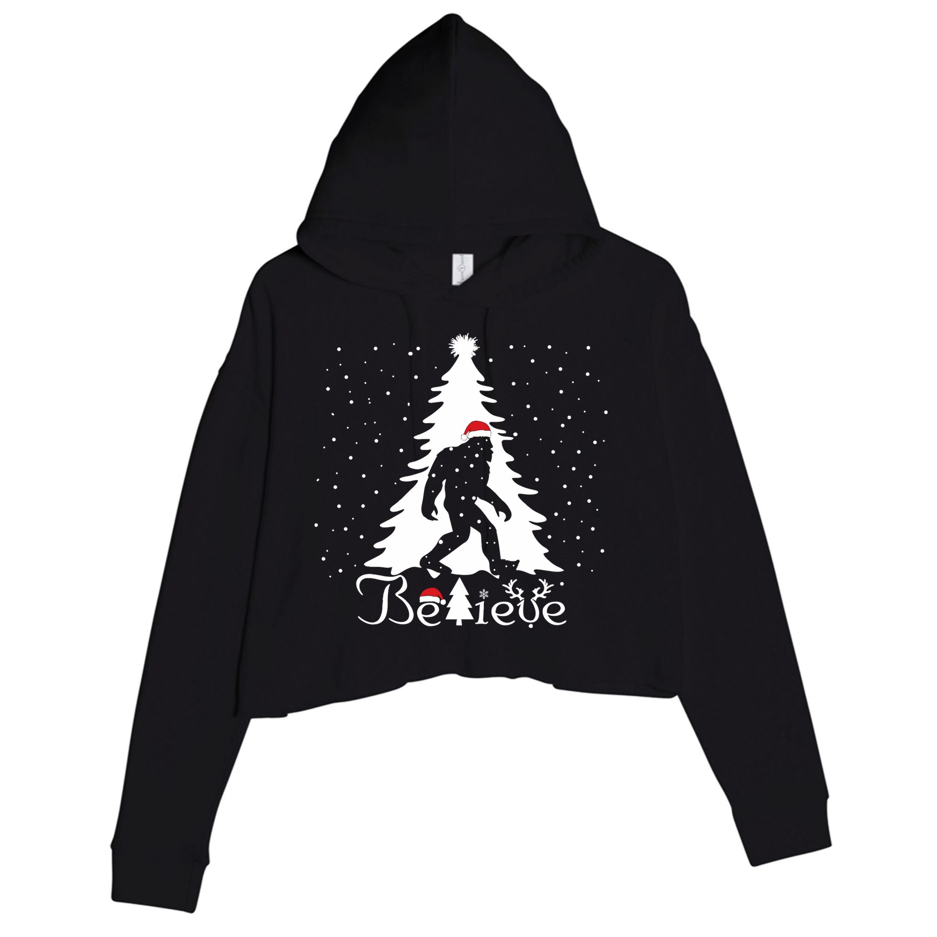 Believe Christmas Santa Bigfoot Hat Xmas Pj Costume Crop Fleece Hoodie