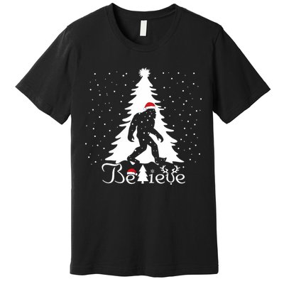 Believe Christmas Santa Bigfoot Hat Xmas Pj Costume Premium T-Shirt