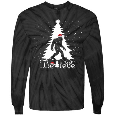 Believe Christmas Santa Bigfoot Hat Xmas Pj Costume Tie-Dye Long Sleeve Shirt