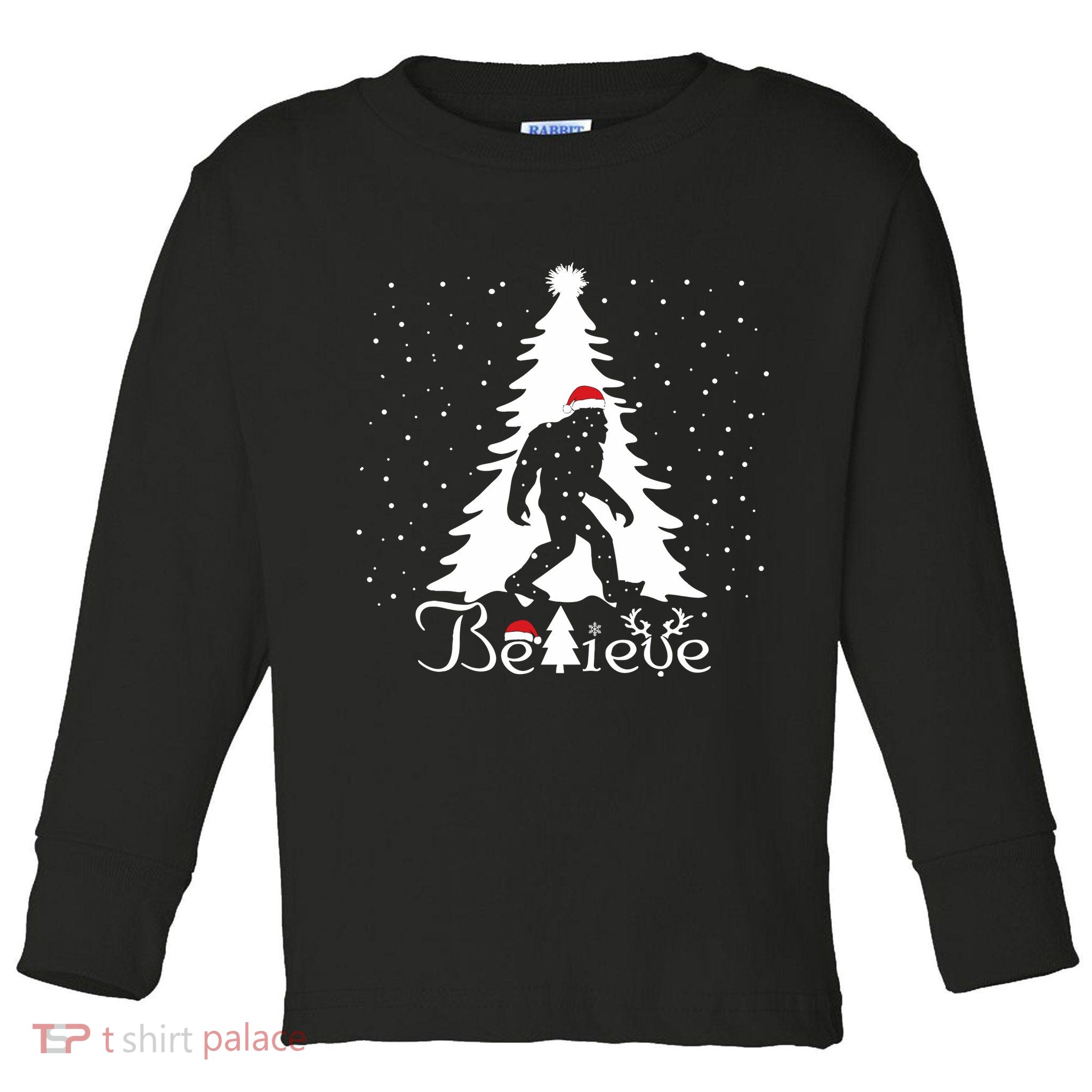 Believe Christmas Santa Bigfoot Hat Xmas Pj Costume Toddler Long Sleeve Shirt