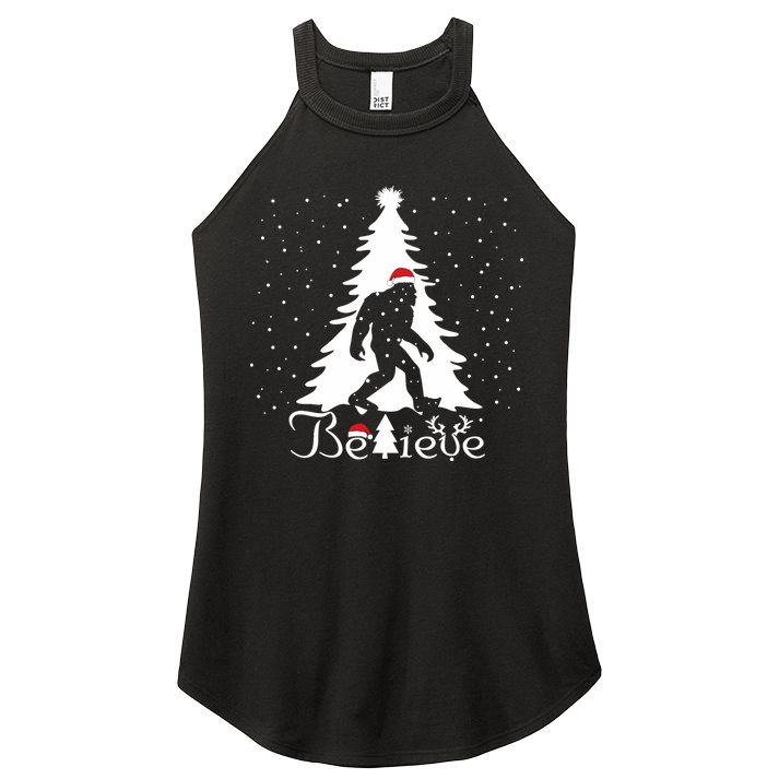 Believe Christmas Santa Bigfoot Hat Xmas Pj Costume Women's Perfect Tri Rocker Tank