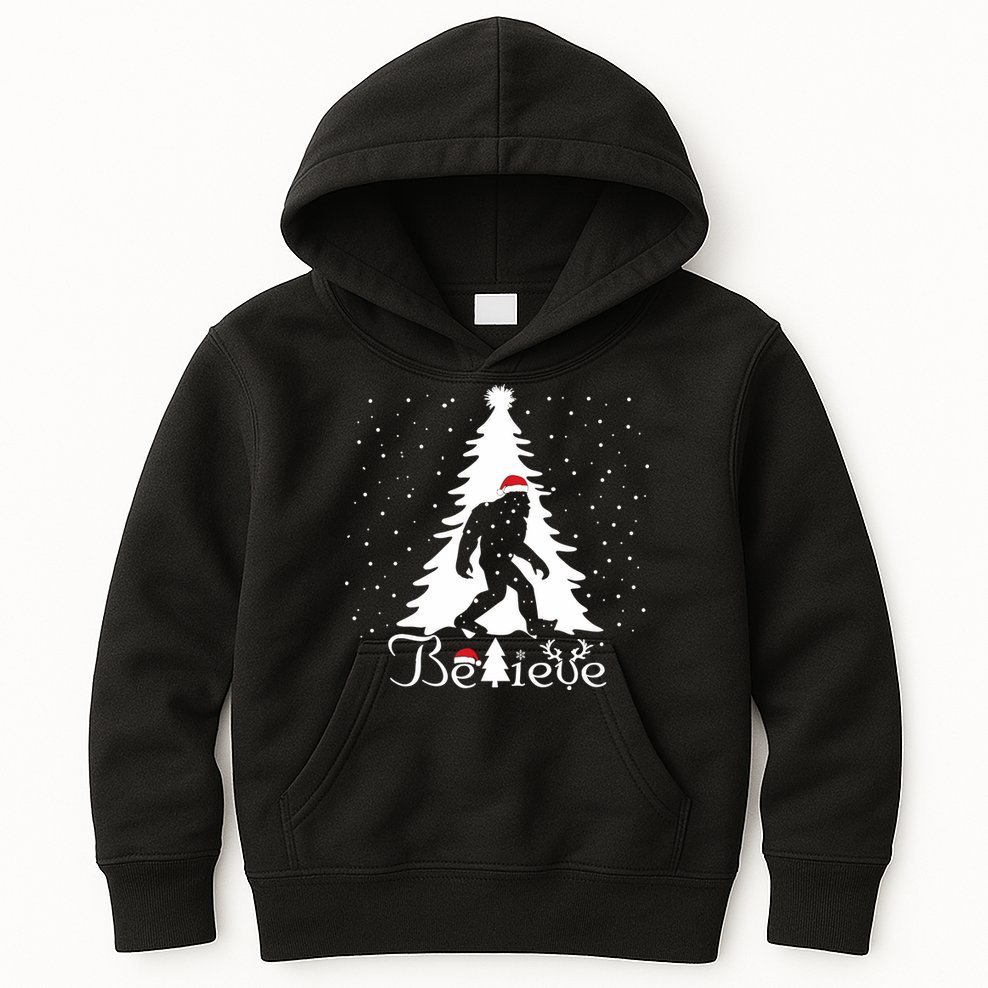 Believe Christmas Santa Bigfoot Hat Xmas Pj Costume Kids Hoodie