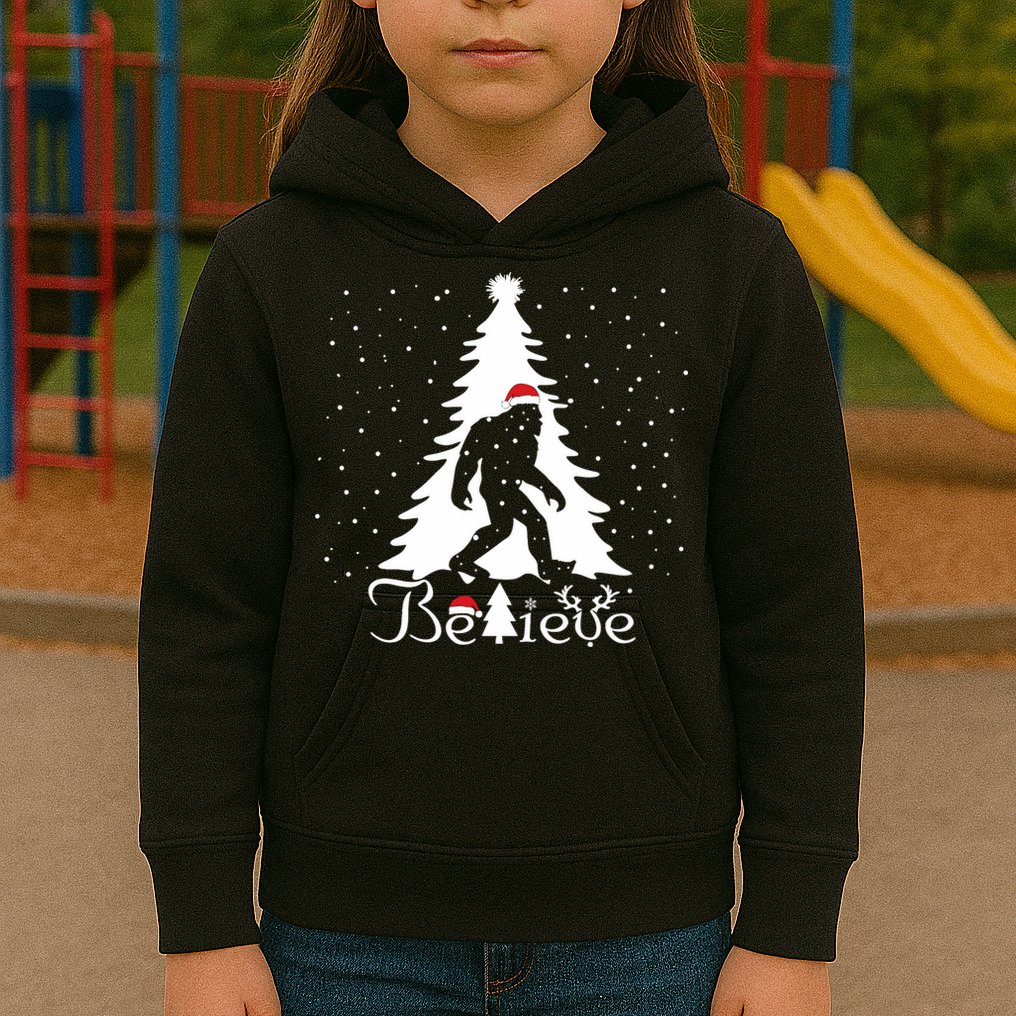 Believe Christmas Santa Bigfoot Hat Xmas Pj Costume Kids Hoodie