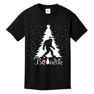 Believe Christmas Santa Bigfoot Hat Xmas Pj Costume Kids T-Shirt