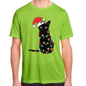 Black Cat Santa Tangled Up In Christmas Lights Gift Adult ChromaSoft Performance T-Shirt