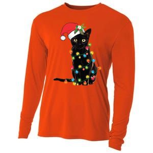 Black Cat Santa Tangled Up In Christmas Lights Gift Cooling Performance Long Sleeve Crew