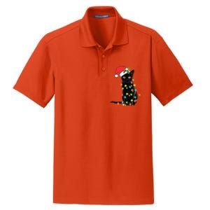 Black Cat Santa Tangled Up In Christmas Lights Gift Dry Zone Grid Polo