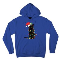 Black Cat Santa Tangled Up In Christmas Lights Gift Hoodie