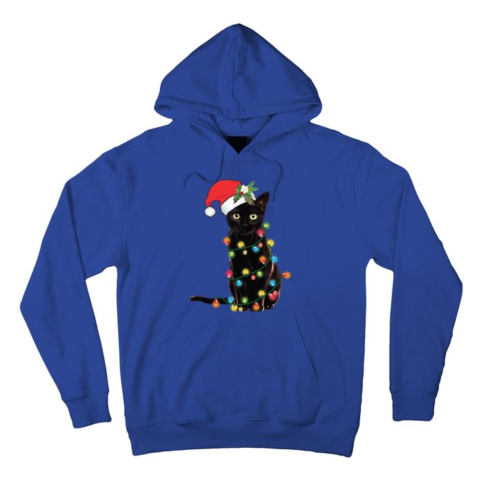 Black Cat Santa Tangled Up In Christmas Lights Gift Hoodie