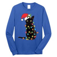 Black Cat Santa Tangled Up In Christmas Lights Gift Long Sleeve Shirt