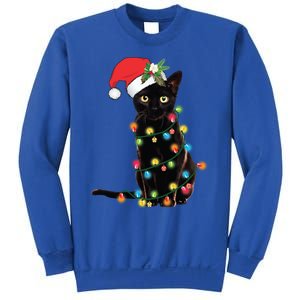 Black Cat Santa Tangled Up In Christmas Lights Gift Sweatshirt