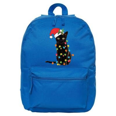 Black Cat Santa Tangled Up In Christmas Lights Gift 16 in Basic Backpack