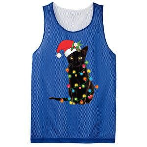 Black Cat Santa Tangled Up In Christmas Lights Gift Mesh Reversible Basketball Jersey Tank