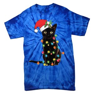 Black Cat Santa Tangled Up In Christmas Lights Gift Tie-Dye T-Shirt