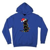 Black Cat Santa Tangled Up In Christmas Lights Gift Tall Hoodie