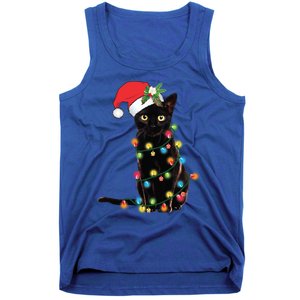 Black Cat Santa Tangled Up In Christmas Lights Gift Tank Top