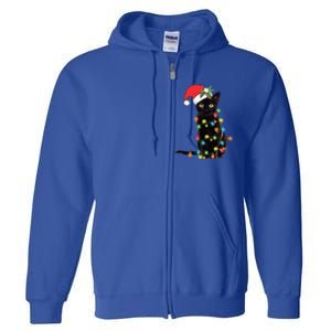 Black Cat Santa Tangled Up In Christmas Lights Gift Full Zip Hoodie