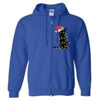 Black Cat Santa Tangled Up In Christmas Lights Gift Full Zip Hoodie